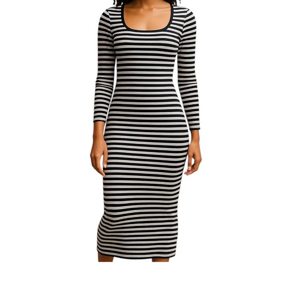 BOOHOO Sz 10 Long Sleeve Maxi Dress Black & White Striped | NWT - Picture 1 of 7